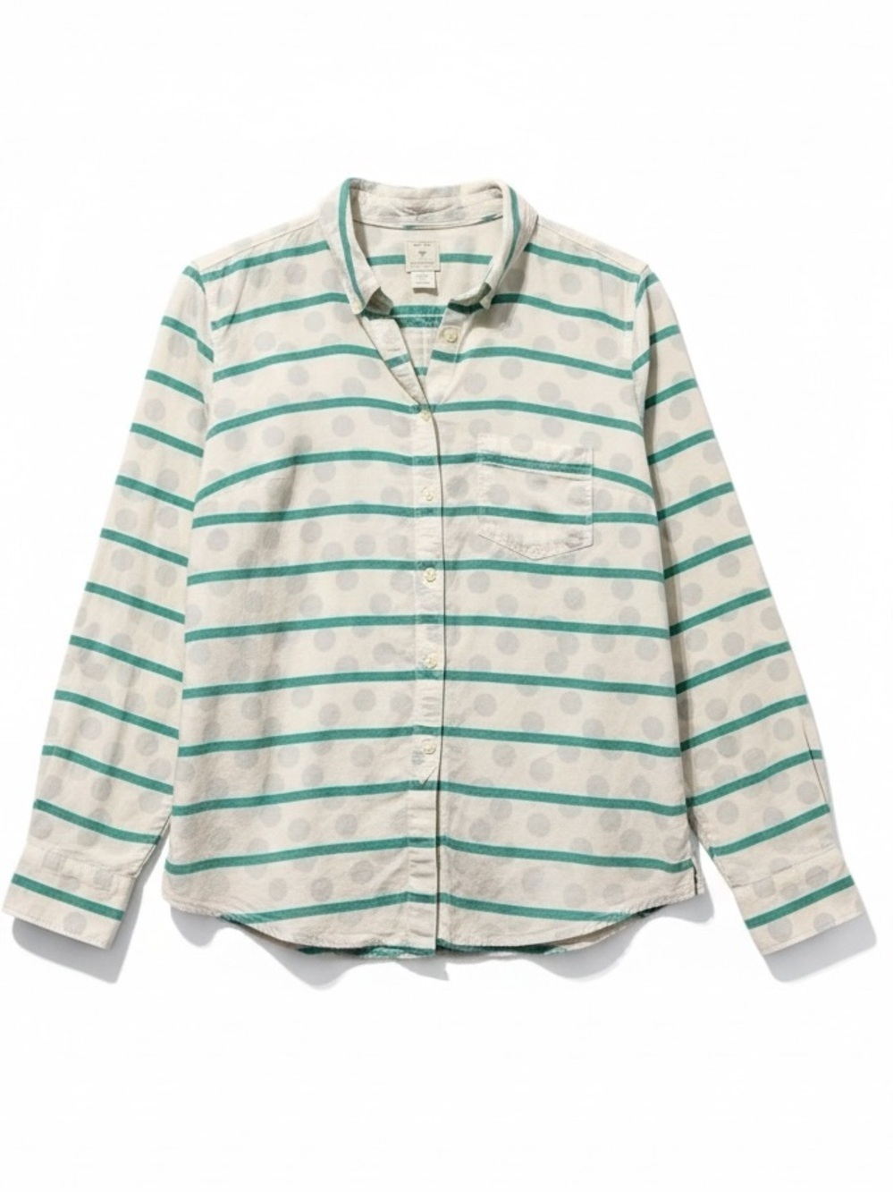 GAP “The Shrunken Boyfriend” Green Stripe & Polka Dot Button Down Shirt Size M